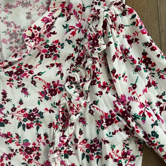J. Crew White and Pink Long Sleeve Floral Ruffle Top - Picture 8 of 8